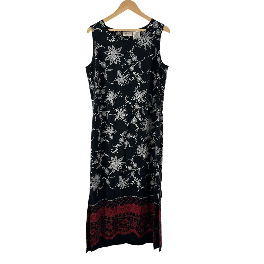 Vintage Kathy Lee Sleeveless Dress Womens 12/14 Boho Floral Dark Fairy Beachy